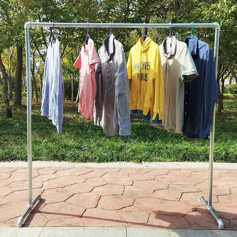 镀锌管服装架展示架地摊落地晒被货架挂衣服架子单杆架水管晾衣架