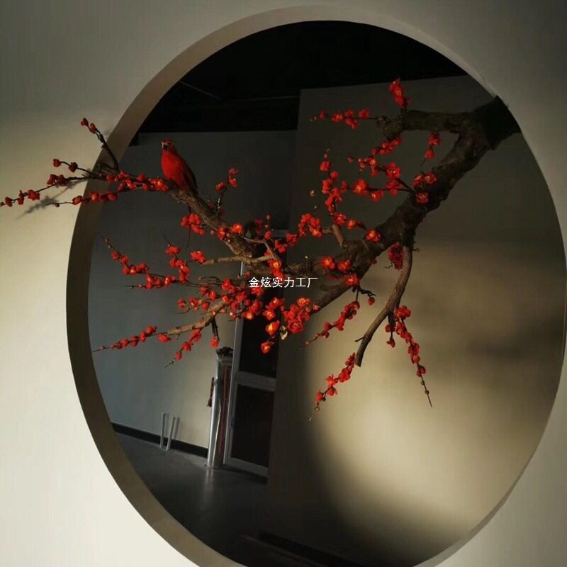 客厅装饰梅花仿真桃花仿真梅花侧挂假树玄关花艺挂壁新中式悬挂式