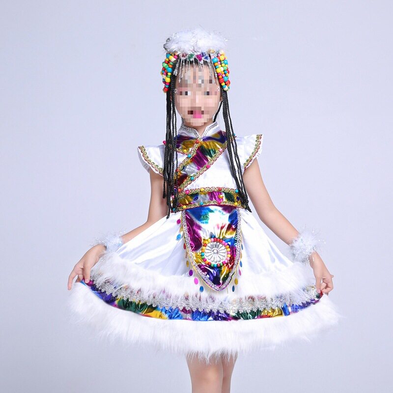 新款少数民族演出服儿童演出服装藏族蒙古族舞蹈女童水袖表演代发