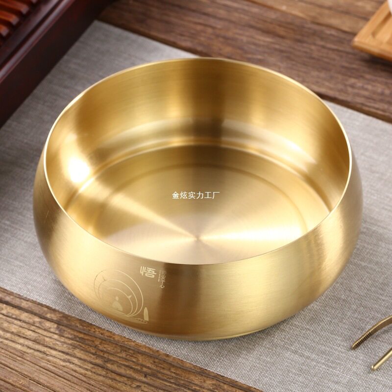 茶盘黄铜水盂茶洗茶杯洗有盖水洗功夫茶具笔洗茶道六君子特大大号