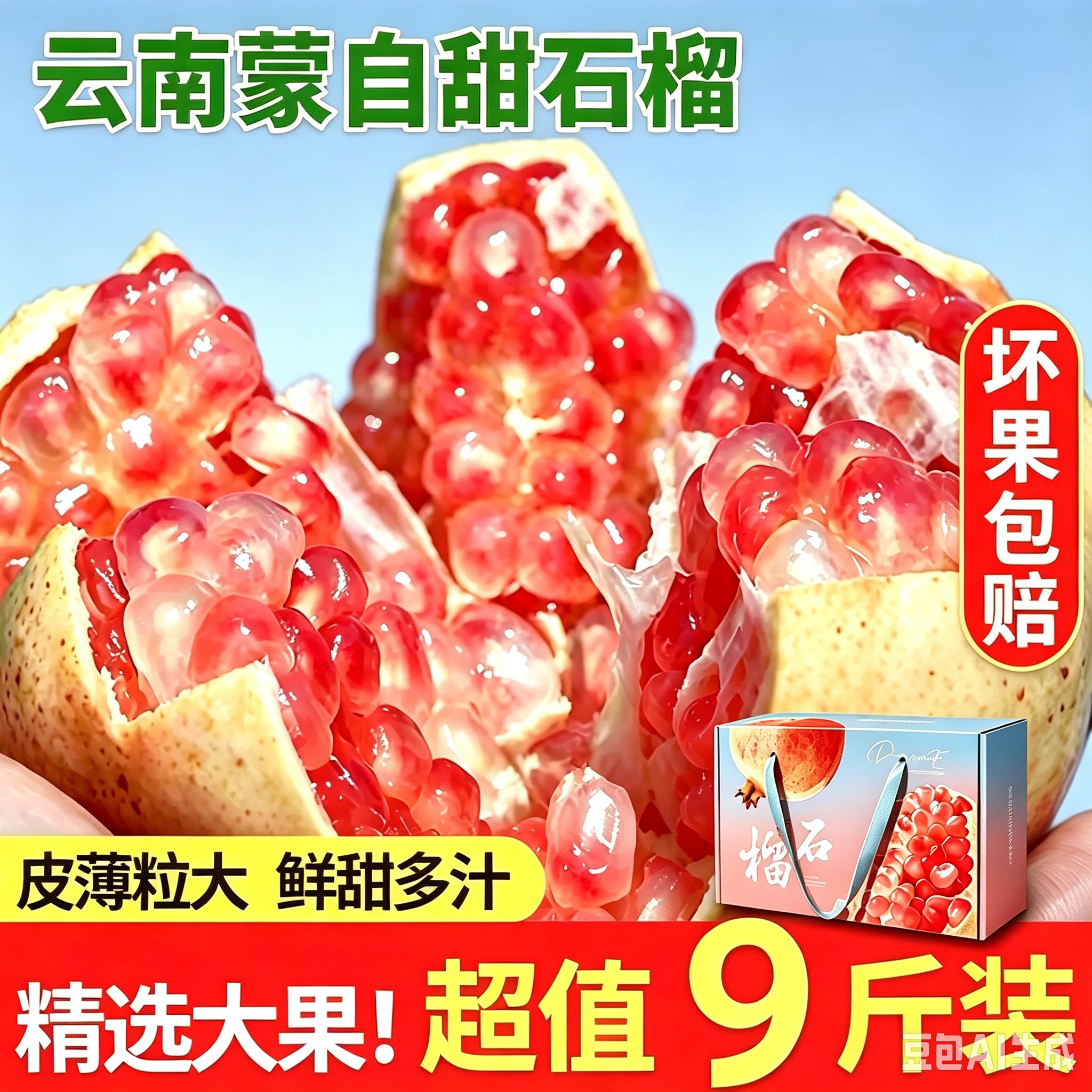 云南老品种石榴当季水果新鲜薄皮多汁甜蒙自产地石榴现摘大果整箱
