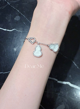 蝶觅家 白贝母红福禄葫芦红玛瑙s925纯银手链新中式