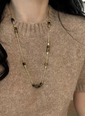 【可可梦】蝶觅家 秋冬虎眼石串珠项链女小众时尚毛衣链