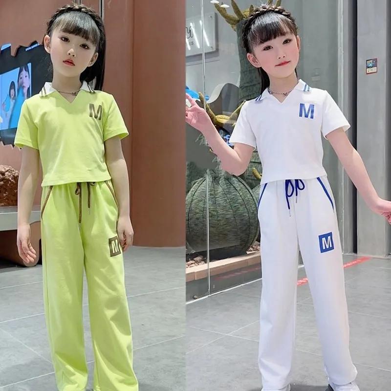 女童运动服套装2025夏季新款休闲时尚洋气中大童短袖直筒裤两件套