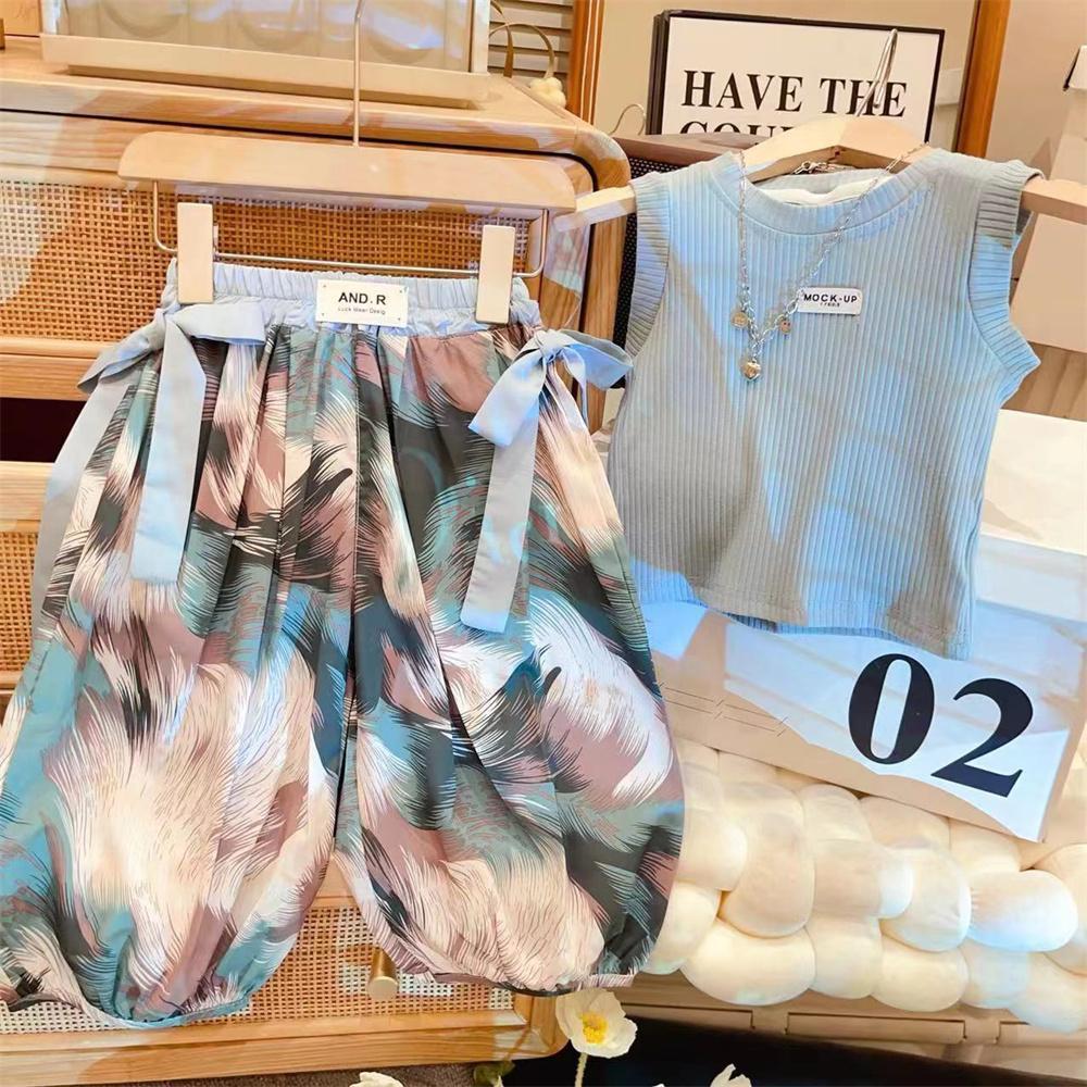 女童无袖背心两件套2025夏季新款韩版潮流欧美风田园风防蚊裤套装