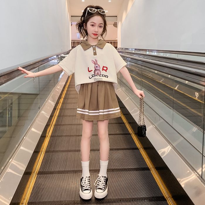 女童套装2025夏季童装新款洋气红儿童学院风衬衫大童jk裙子两件套