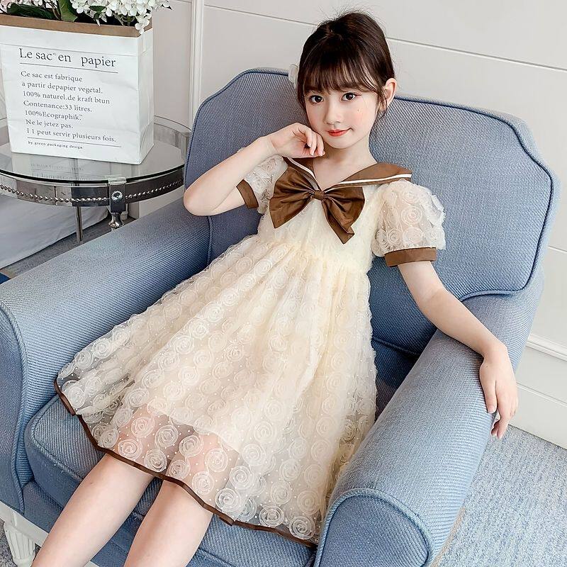 女童连衣裙夏装新款洋气蕾丝儿童裙子超仙公主裙宽松短袖上衣服潮