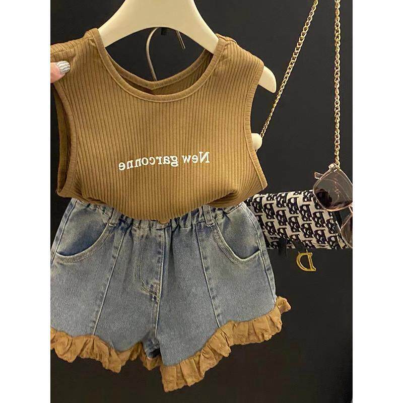 儿童洋气时髦短袖T恤牛仔短裤女童套装2026新款夏季宝宝两件套潮