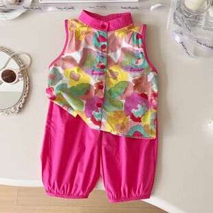 女童套装儿童夏季碎花上衣时髦阔腿裤2026新款女宝宝夏装两件套