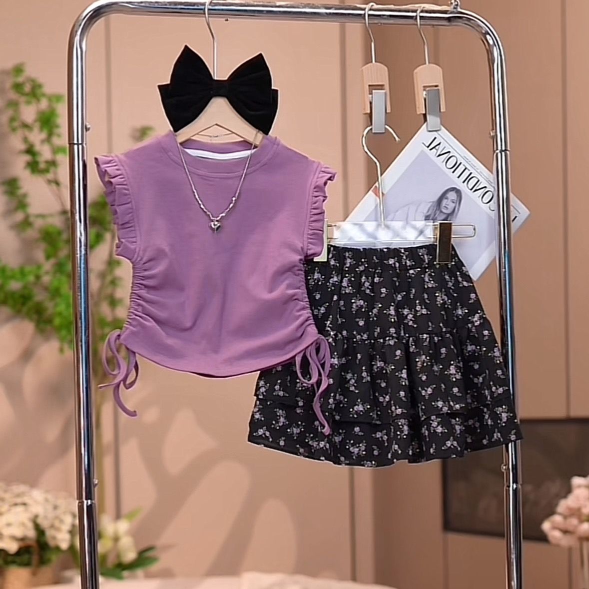 女童套装夏装2025新款儿童时髦洋气小女孩宝宝夏季薄款裙裤两件套