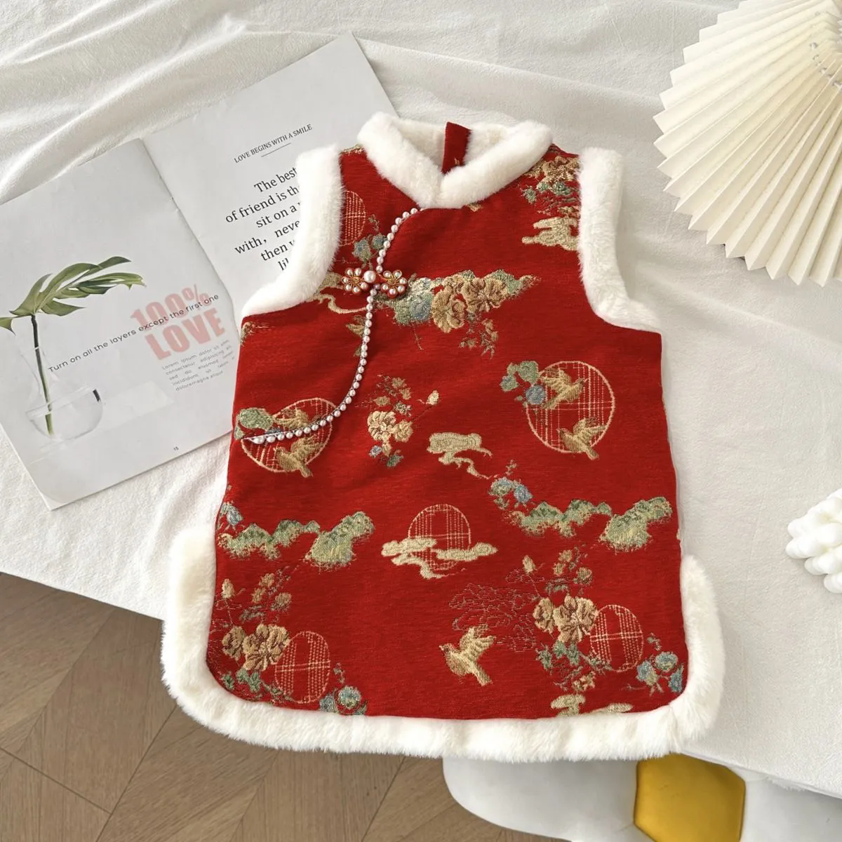 儿童旗袍公主裙洋气周岁宝宝礼服国风过年拜年服女童夹棉冬款背心