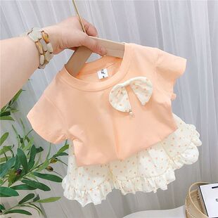 女童套装夏季2026新款儿童洋气时髦短袖T恤短裙两件套宝宝衣服