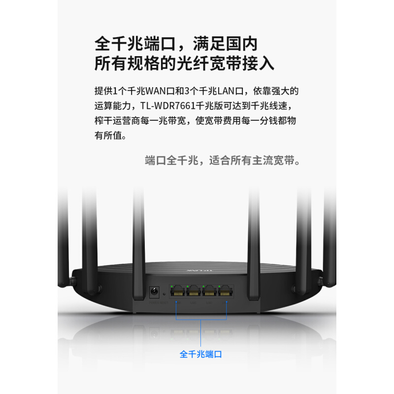 。TP-Link智能无线路由器千兆版双频1900M 六天线 高速wifi5G穿