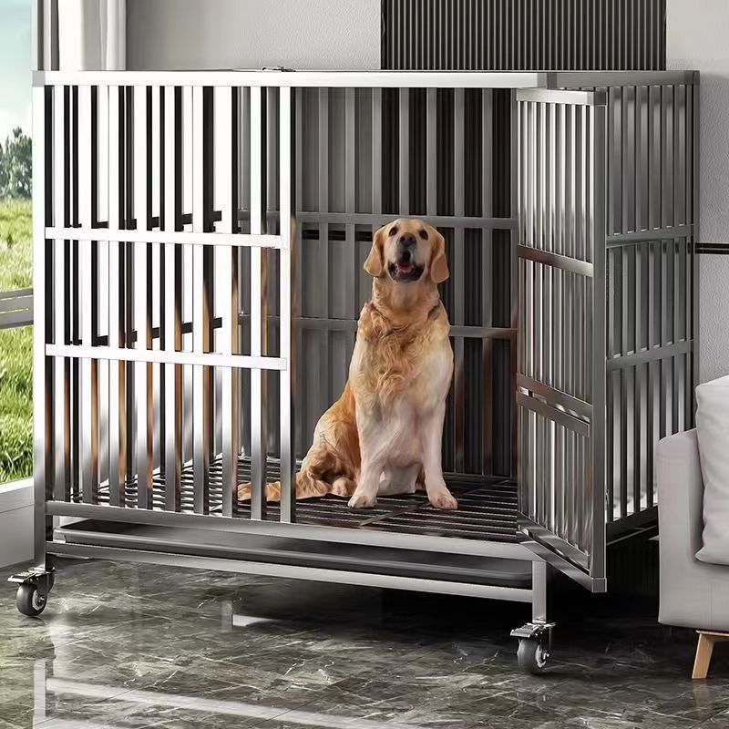 不锈钢狗笼大型中型犬狗笼子室内小型组装带厕所宠物金毛单层狗窝