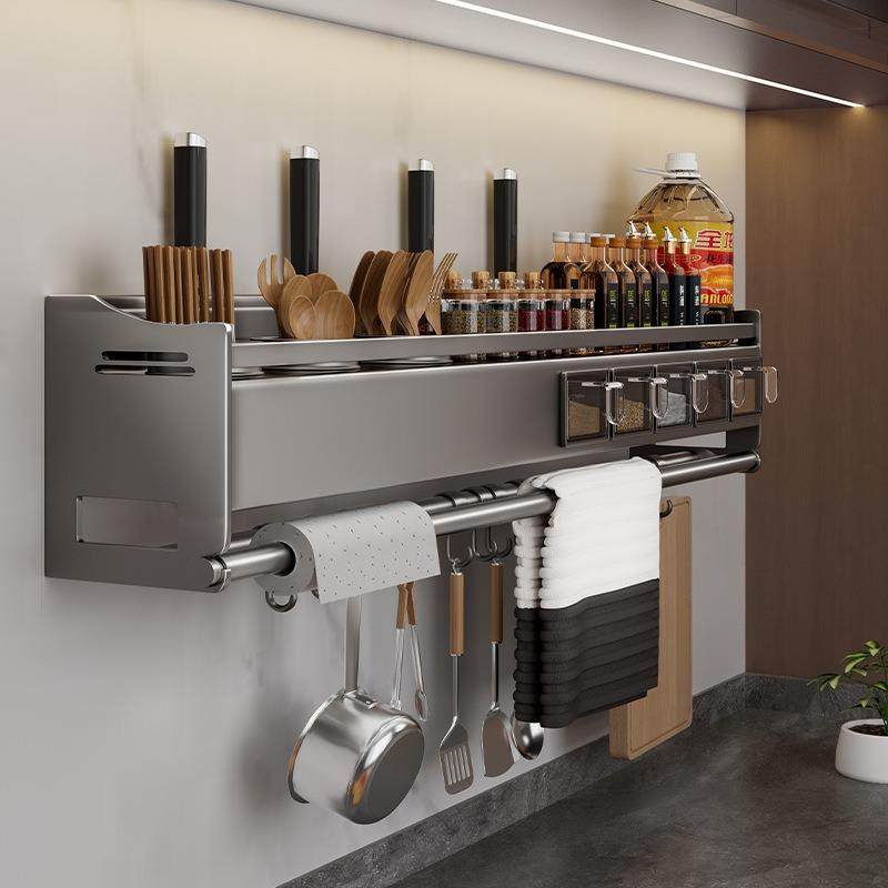 家用厨房置物架壁挂调料架刀架一体筷子勺子收纳保鲜膜挂架免打孔,厨房/烹饪用具,抹布架/厨房清洁收纳架,淘宝优惠券,粉丝福利购,淘宝优惠卷