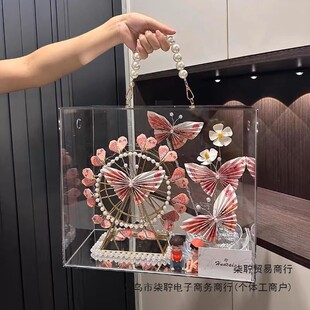 亚克力透明手提花盒DIY花店礼品包装生日礼物挣钱发财情人节礼物
