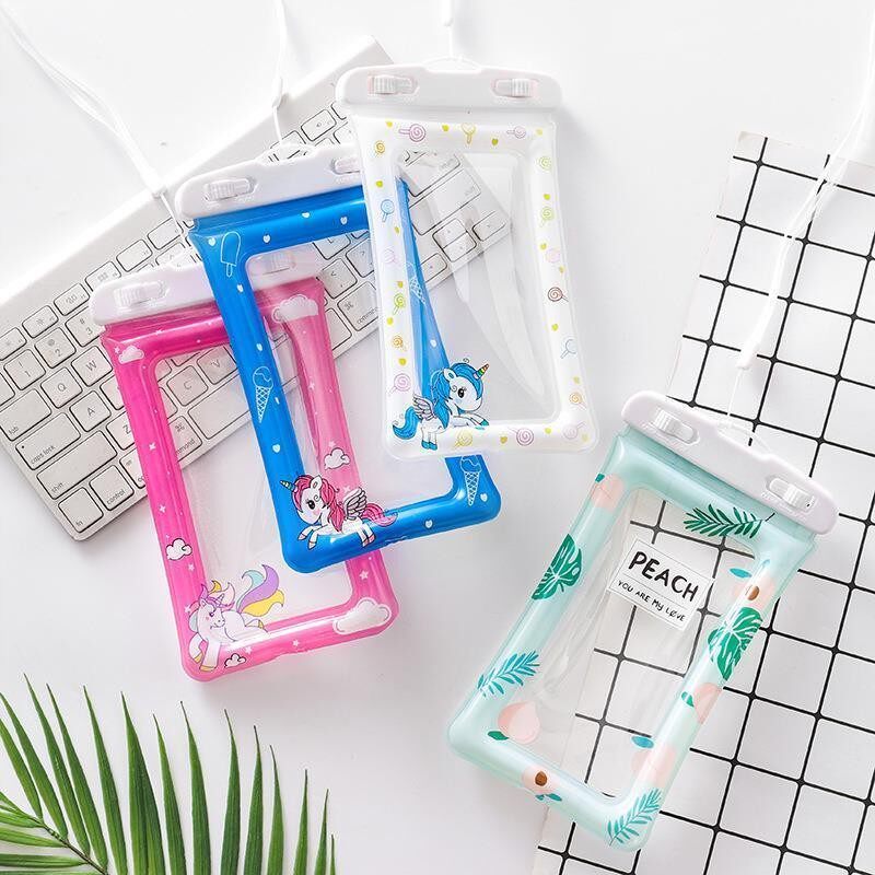 夏季卡通气囊手机防水袋漂流潜水手机袋PVC防水套透明漂浮游泳包