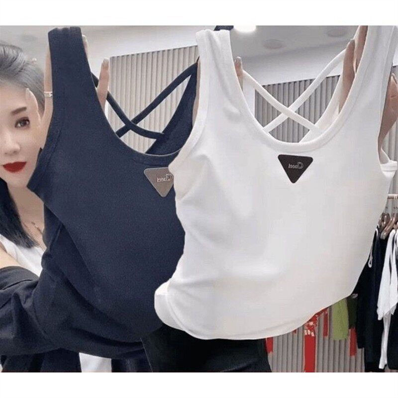 大码背心金属三角标内吊带背心修身外穿无袖坑条上衣打底背心百搭