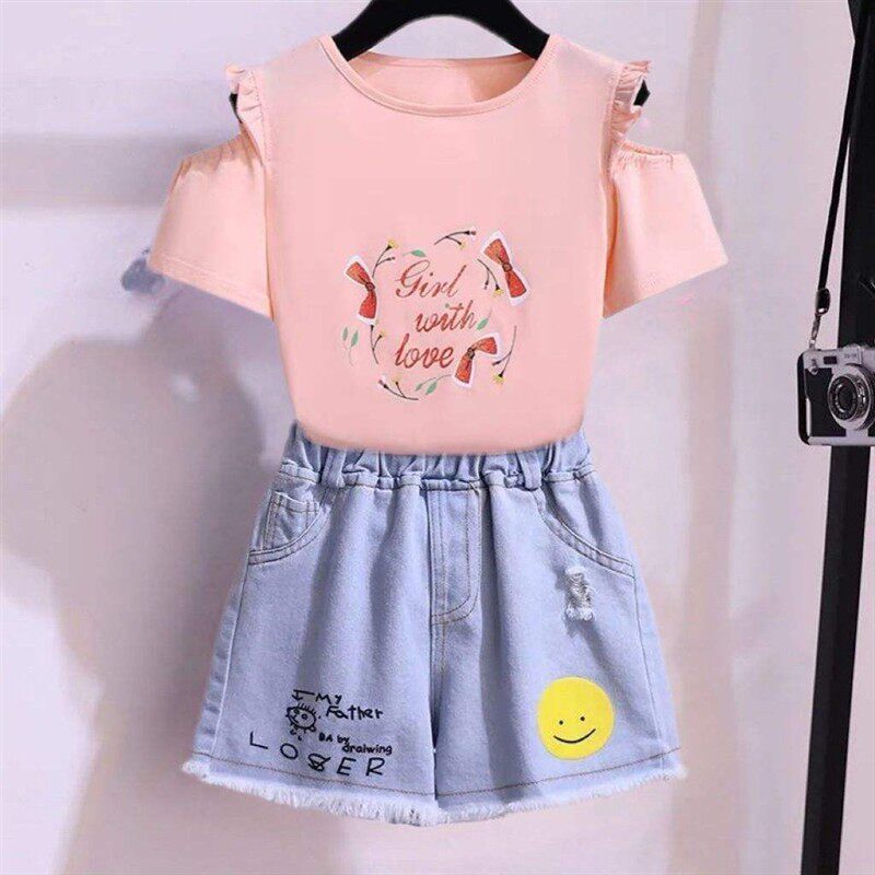 新年中大童外穿修身套装夏天短袖短裤两件套夏装女孩衣服
