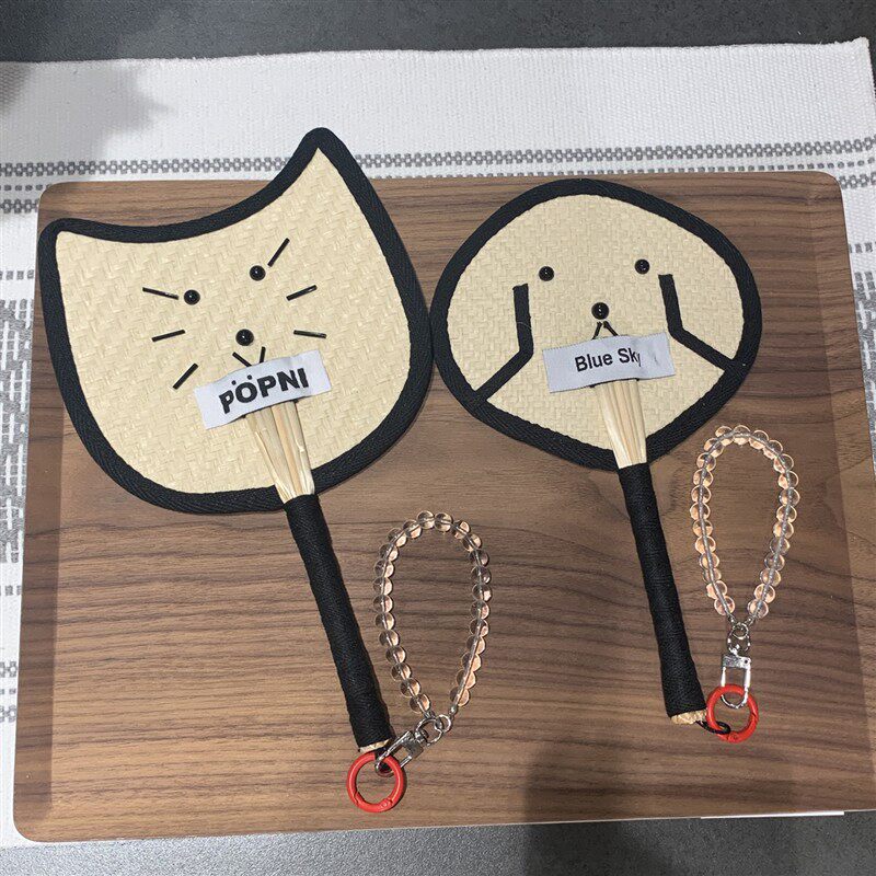 Swanlace少女心猫咪竹编小扇子可爱小狗卡通手持蒲扇创意装饰挂件