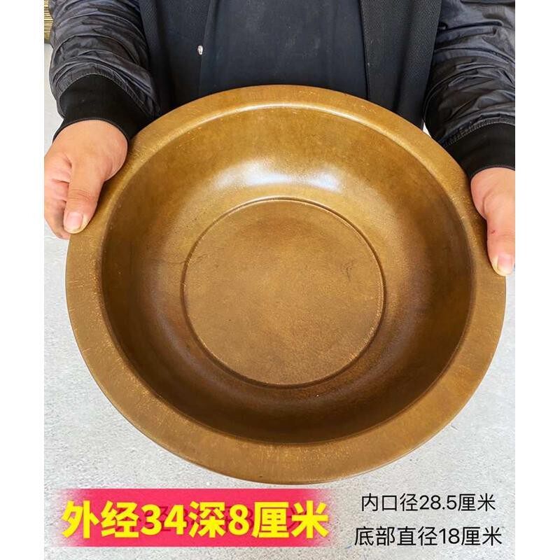 纯铜手工加厚黄铜盆水盆家用盆结婚喜盆脸盆洗脚盆榆木桌火盆大号