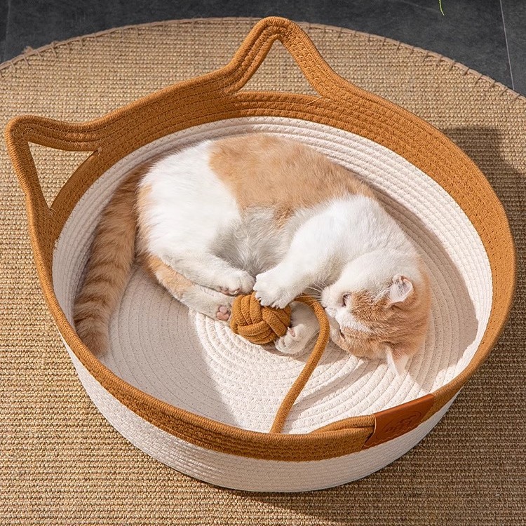 藤编猫窝四季通用编织半封闭式小狗窝宠物垫猫床凉窝宠物四季用品
