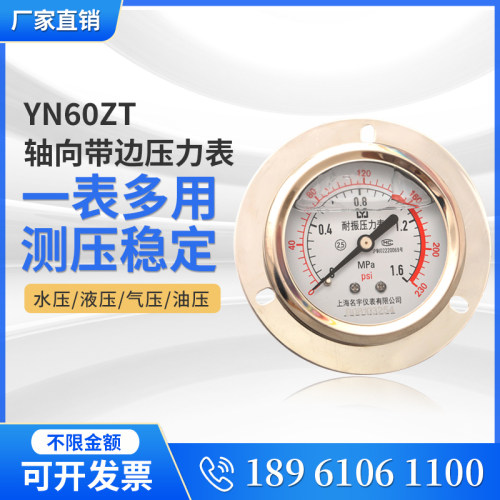 YN60ZT轴向带边耐震压力表0-1.6/2.5/40Mpa水压油压气压液压
