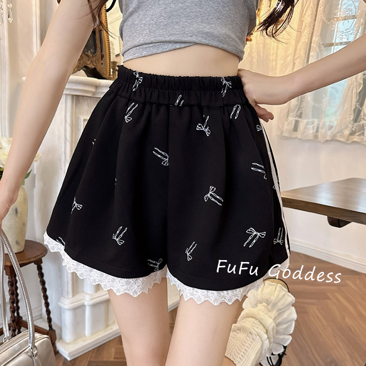 【蕾丝花边短裤】松紧拼接蝴蝶结