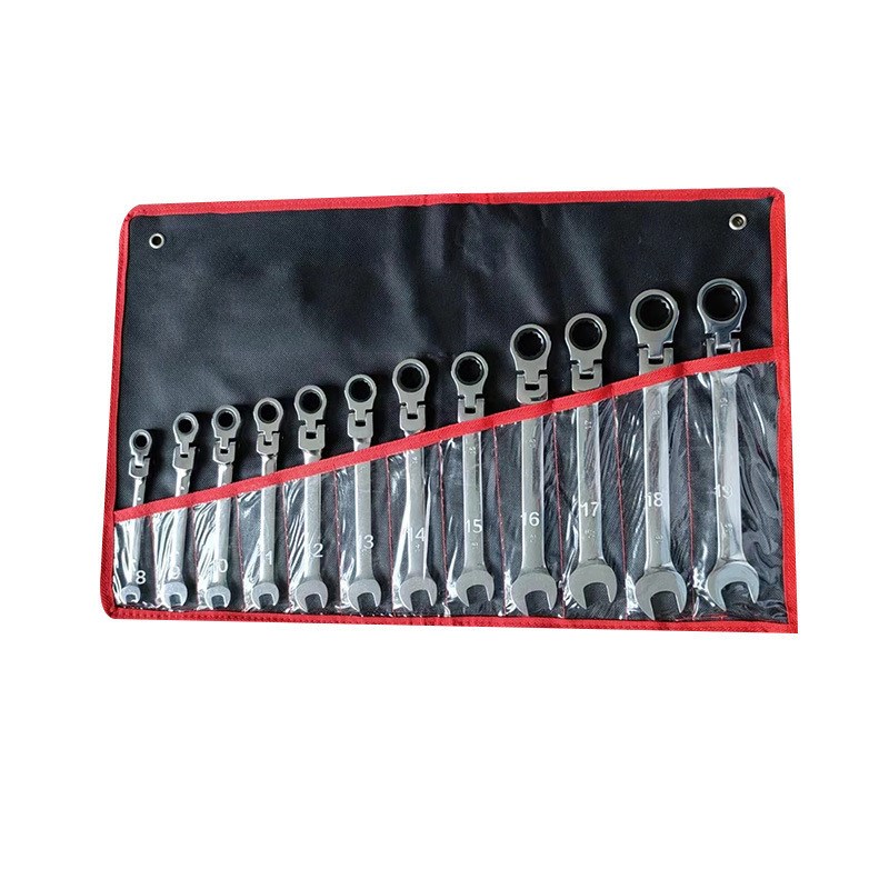 热销布袋12PC活动头固定头两用棘轮扳手组套开口梅花快速机修汽修