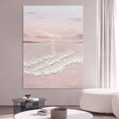 热销手绘抽象油画客厅挂画海景玄关装 饰画样板房石英砂肌理画现代