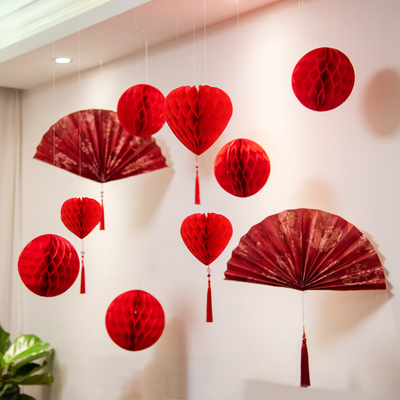 热销中秋节国庆节结婚中式纸灯笼挂饰婚房布置拍照道具珠宝店橱窗