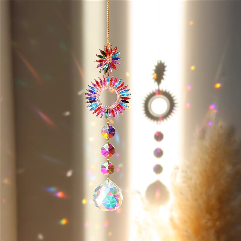 热销捕梦网阳光捕手挂件水晶光影彩虹挂饰风铃配件儿童房装饰礼物
