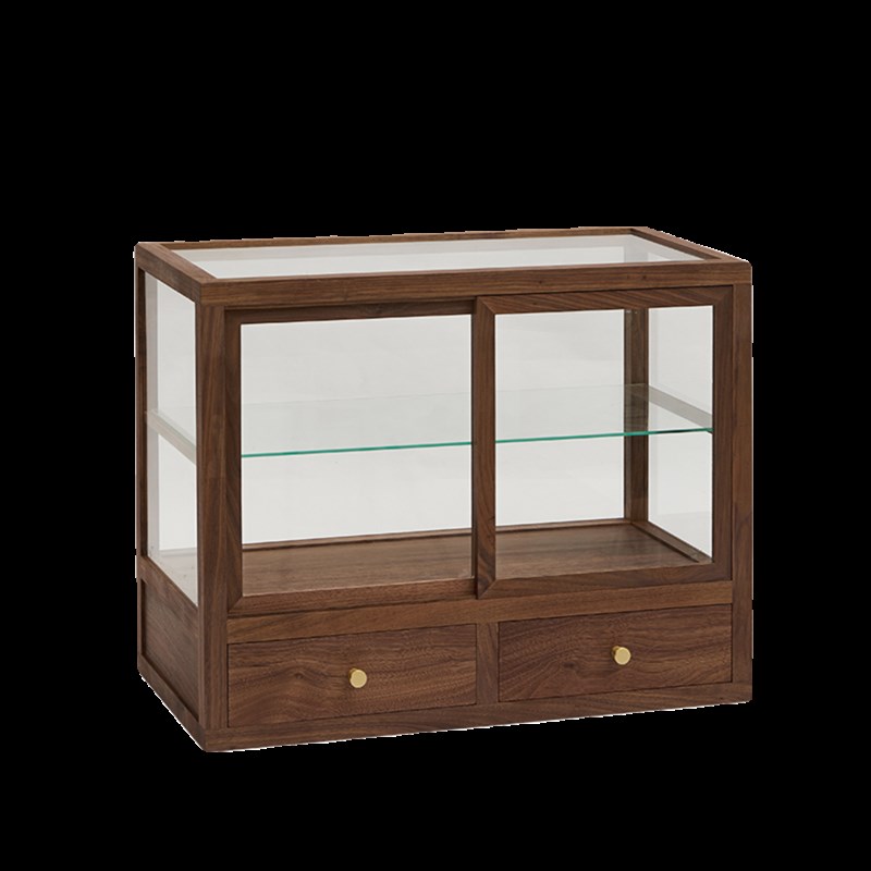 热销复古黑胡桃木实木玻璃面包展示柜咖啡店甜品茶具陈列架收纳柜