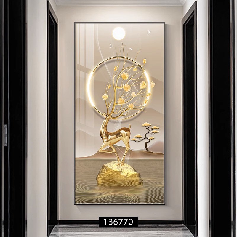 热销简约玄关装饰画现代轻奢走廊过道尽头挂画酒店入户玄幻壁画鹿图片