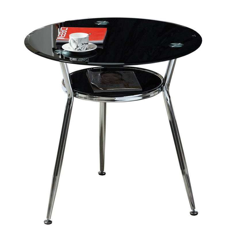 热销简约时尚钢化玻璃桌子 双层圆形小桌子 家用小户型餐桌店铺接