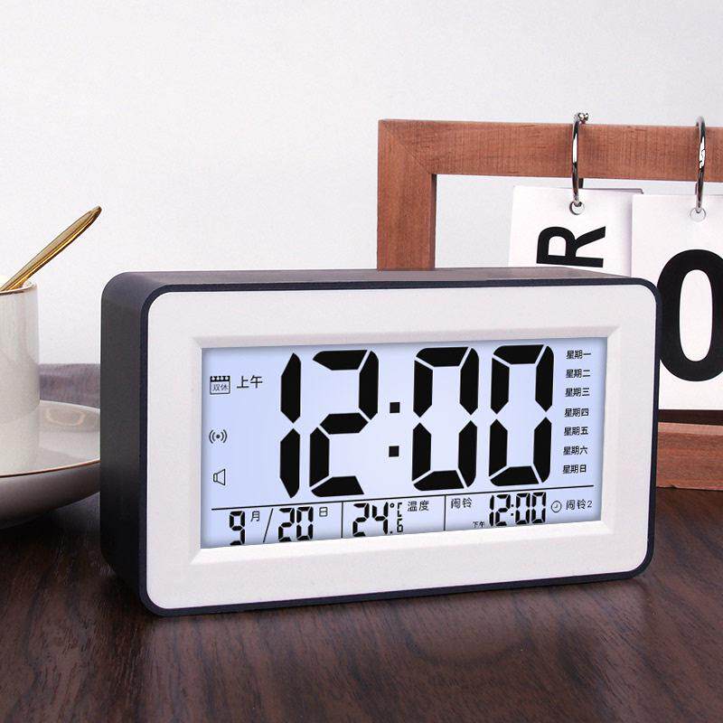 热销智能电子闹钟学生用床头钟数字时钟静音自动夜光电子钟表带温