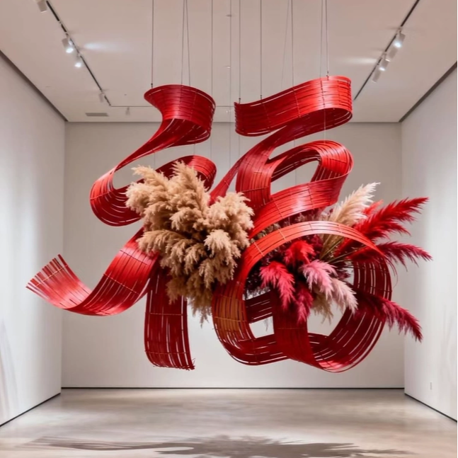 红色婚庆竹编竹排手工竹编新中式展厅布置竹篾条花艺造景创意设计,家居饰品,装饰摆件,淘宝优惠券,粉丝福利购,淘宝优惠卷