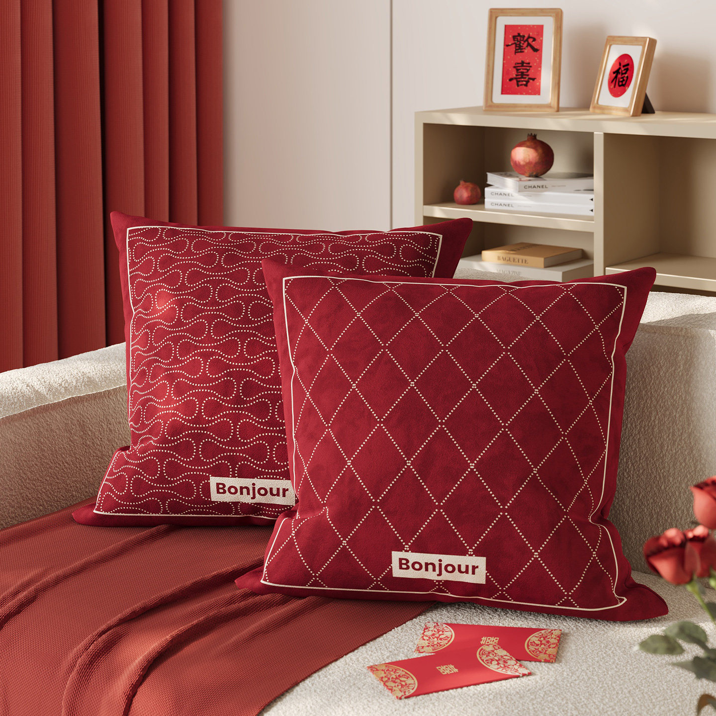 新年沙发抱枕客厅卧室床头靠垫红色喜庆装饰靠背枕头可拆洗抱枕套,居家布艺,靠垫/抱枕,淘宝优惠券,粉丝福利购,淘宝优惠卷