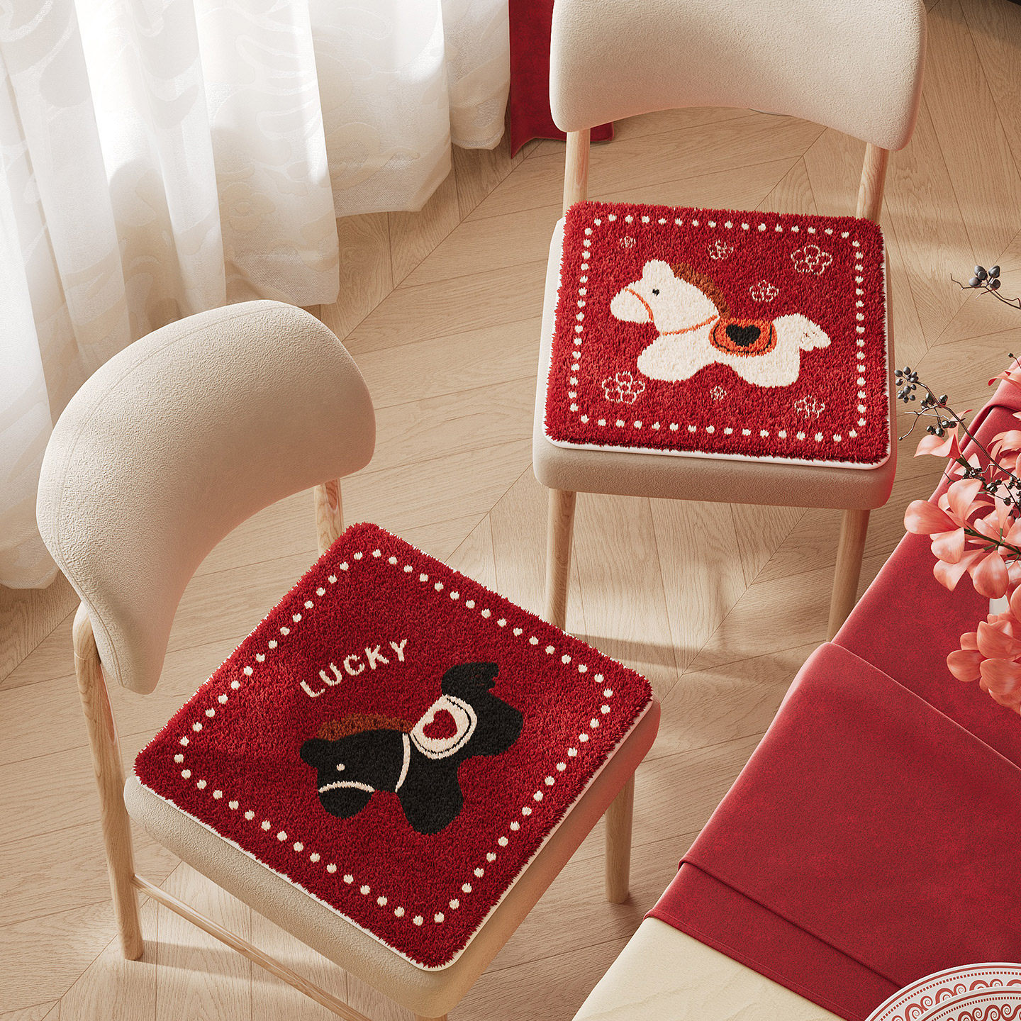 红心小马新年装饰毛绒坐垫办公室久坐座垫学生屁垫红色防滑餐椅垫,居家布艺,椅垫,淘宝优惠券,粉丝福利购,淘宝优惠卷