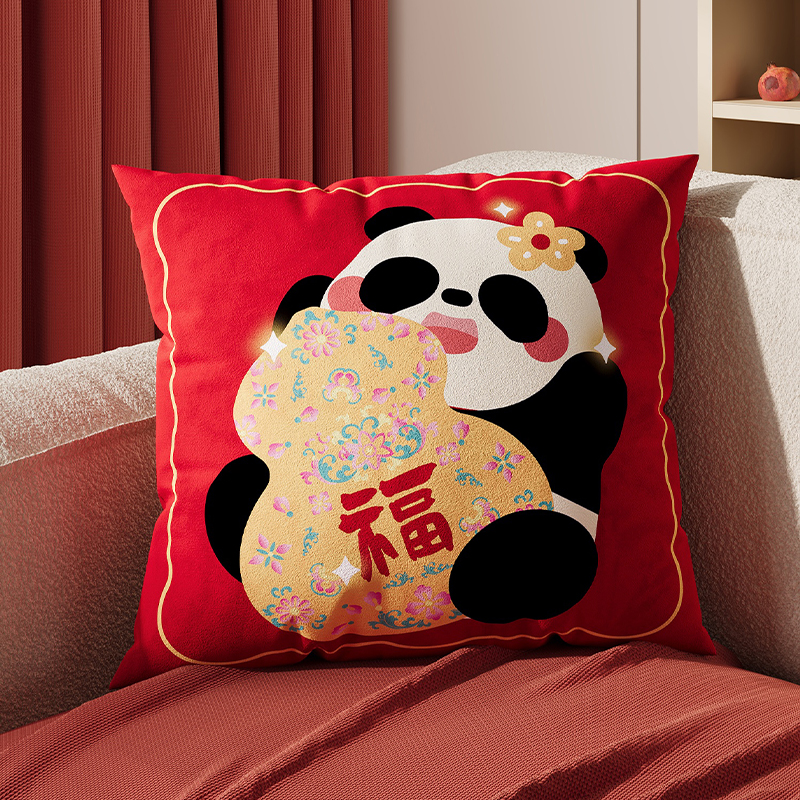 卡通新年沙发抱枕红色喜庆沙发靠垫车载抱枕靠枕床头床上靠背含芯