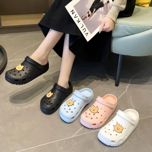 孕婦涼鞋 百搭洞洞鞋 輕便軟底兩穿.包頭沙灘鞋 女e外穿平底防滑夏季