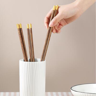 PMNAAN实木筷子实木制作鸡翅木圆顶福家用筷子中国风简约高档家用