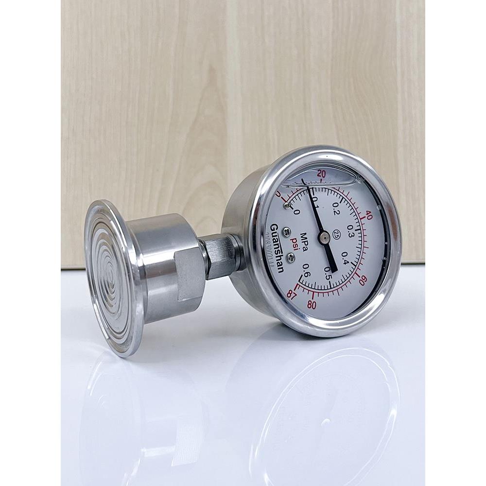 盼特304卫生级不锈钢快装式隔膜压力表卡盘卡箍60表盘抱箍接头