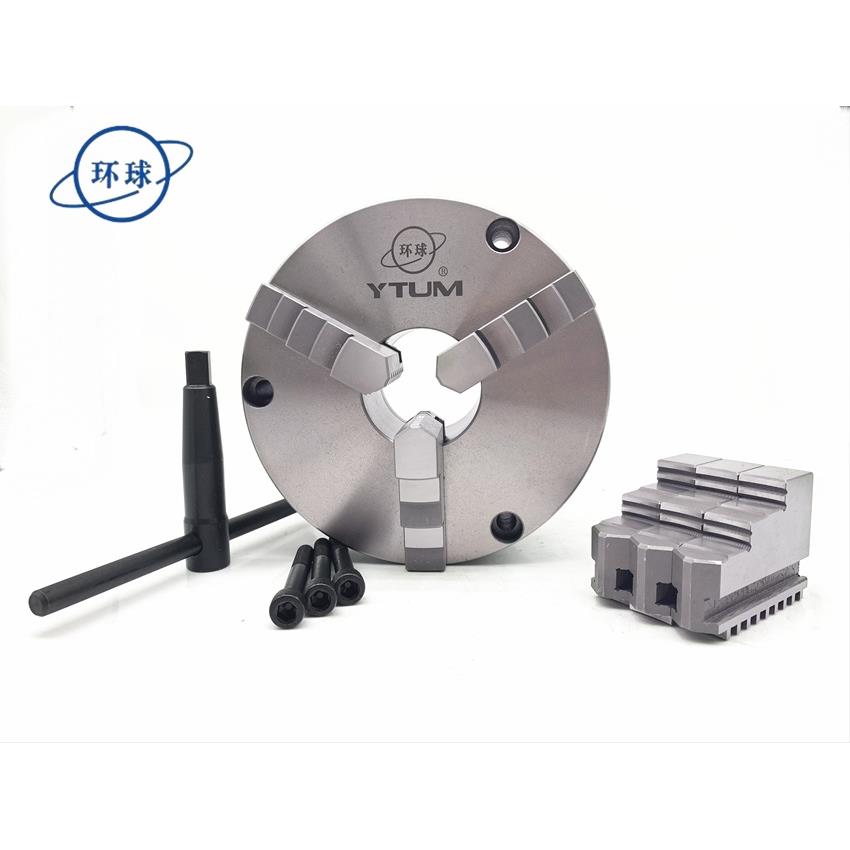 烟台环球三爪自定心联动卡盘前穿三孔六孔TK21 100 125 160 200 2