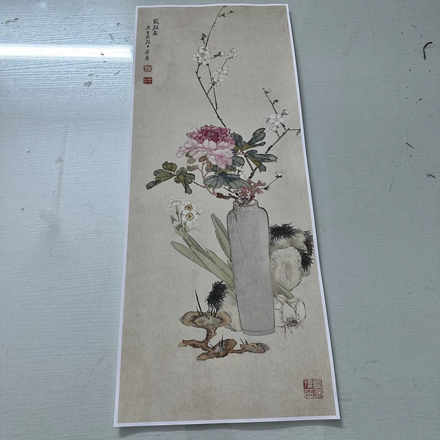 居廉岁朝图复古书画花卉国画真迹宣纸微喷仿古玄关装裱挂轴装饰画图片