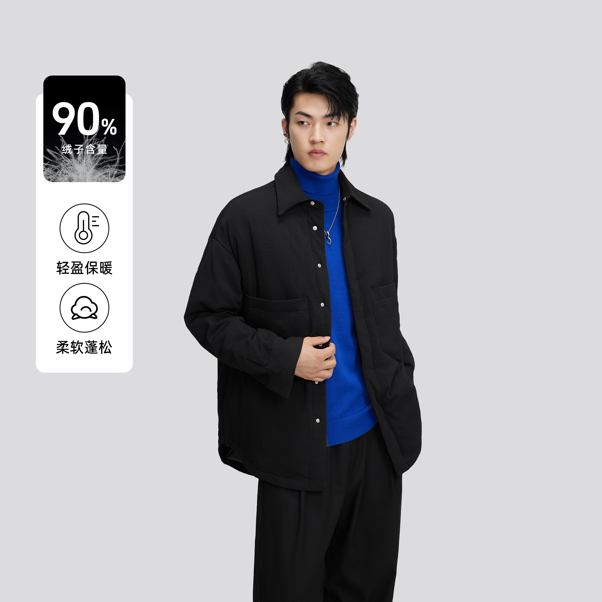 HERBEL翻领休闲中长款衬衫羽绒服