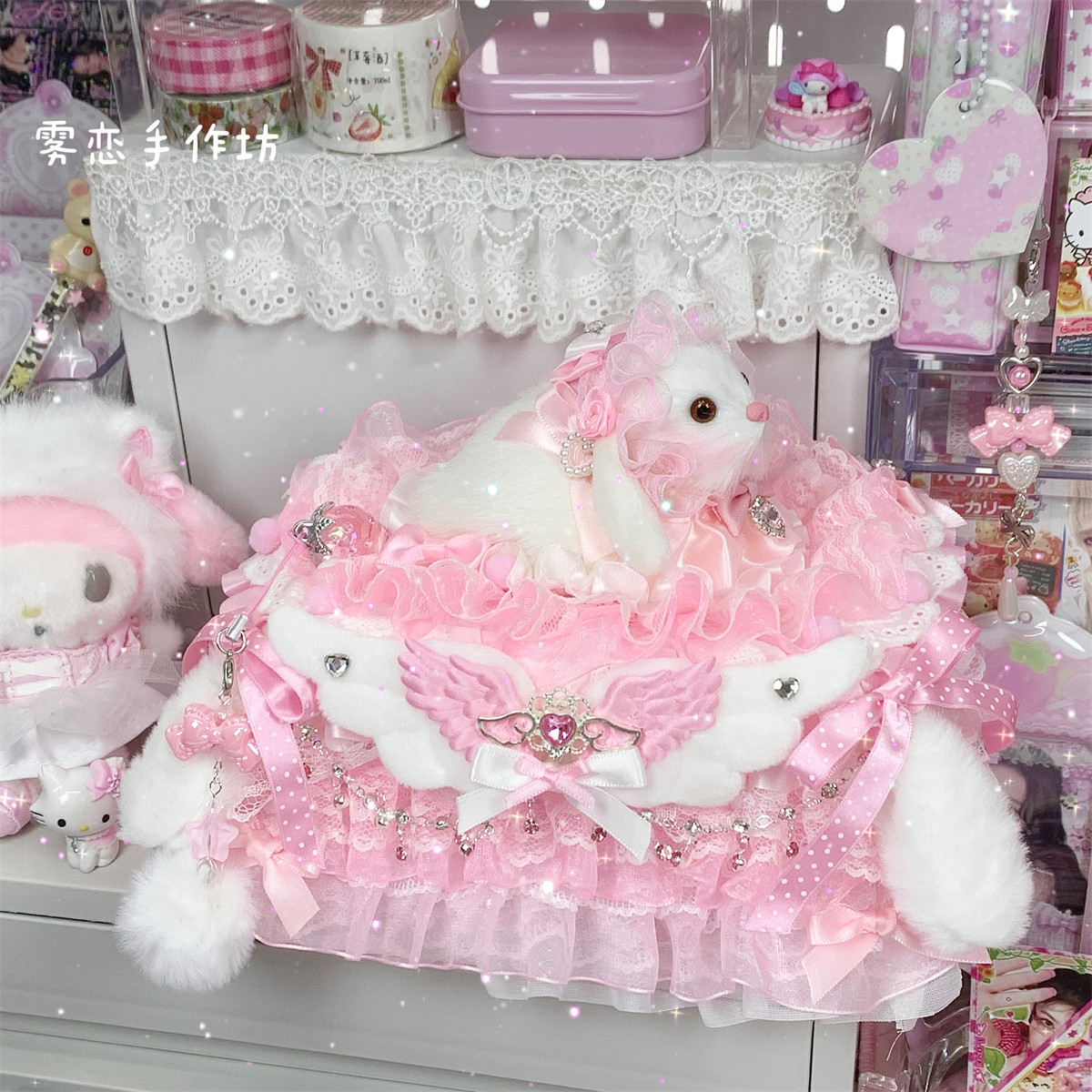 thumbnail for [Misty] original pink cherry blossom bunny handmade box cute lace girl heart box desktop storage box ~