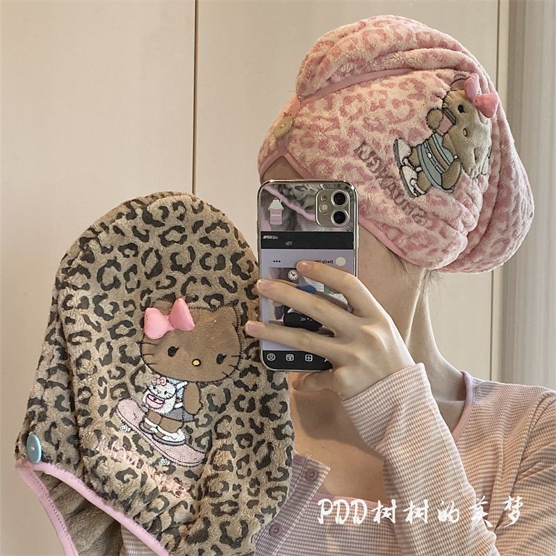 超厚Kitty豹纹猫咪干发帽