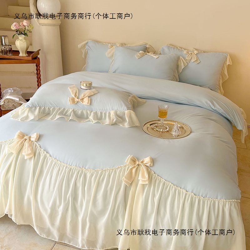 法式小清新公主风蝴蝶结床上四件套雪纺纱花边被套床单少女心床品,床上用品,学生床品套件,淘宝优惠券,粉丝福利购,淘宝优惠卷