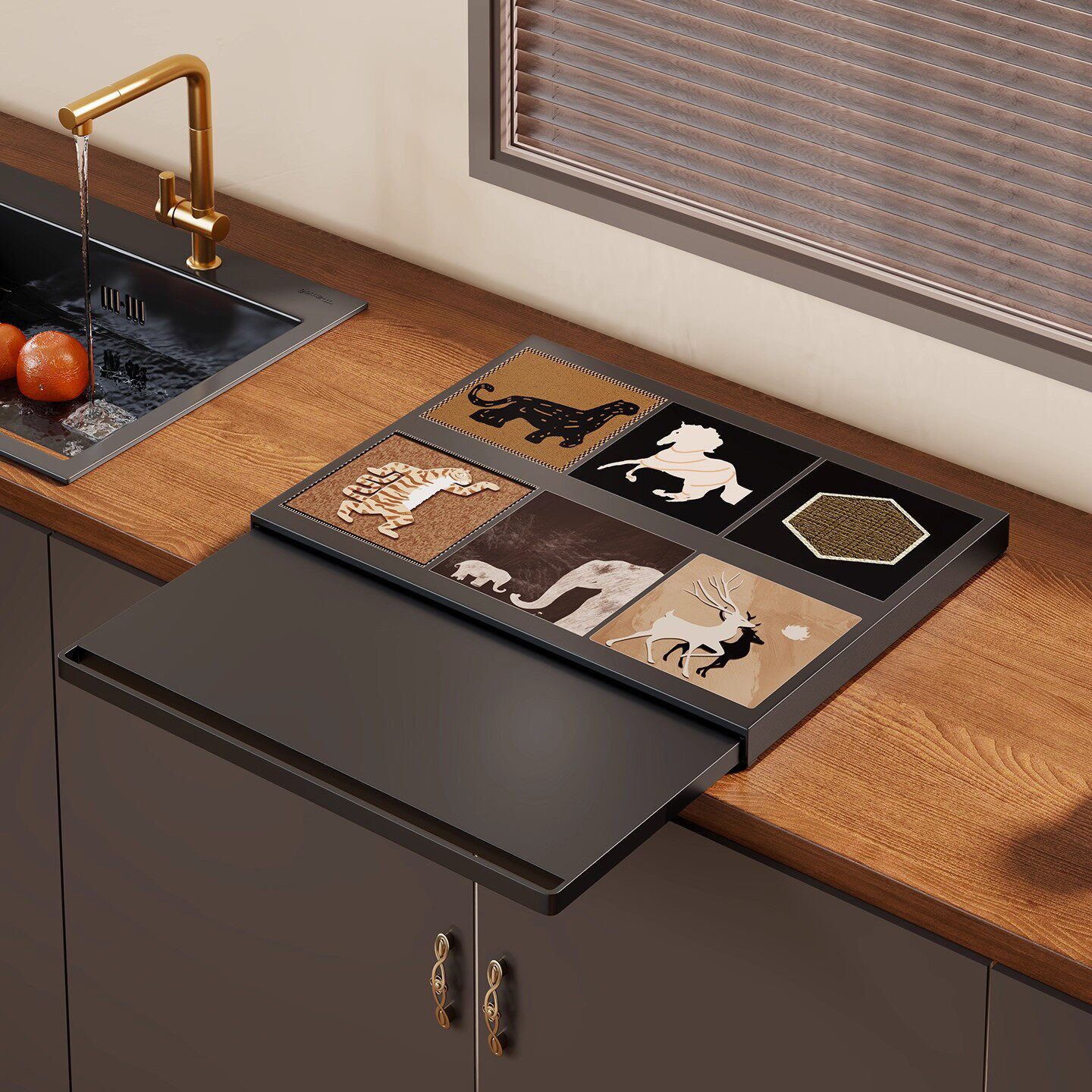 咖啡机置物架台面抽屉式器具摆放架家用桌面水杯茶包收纳放置底座